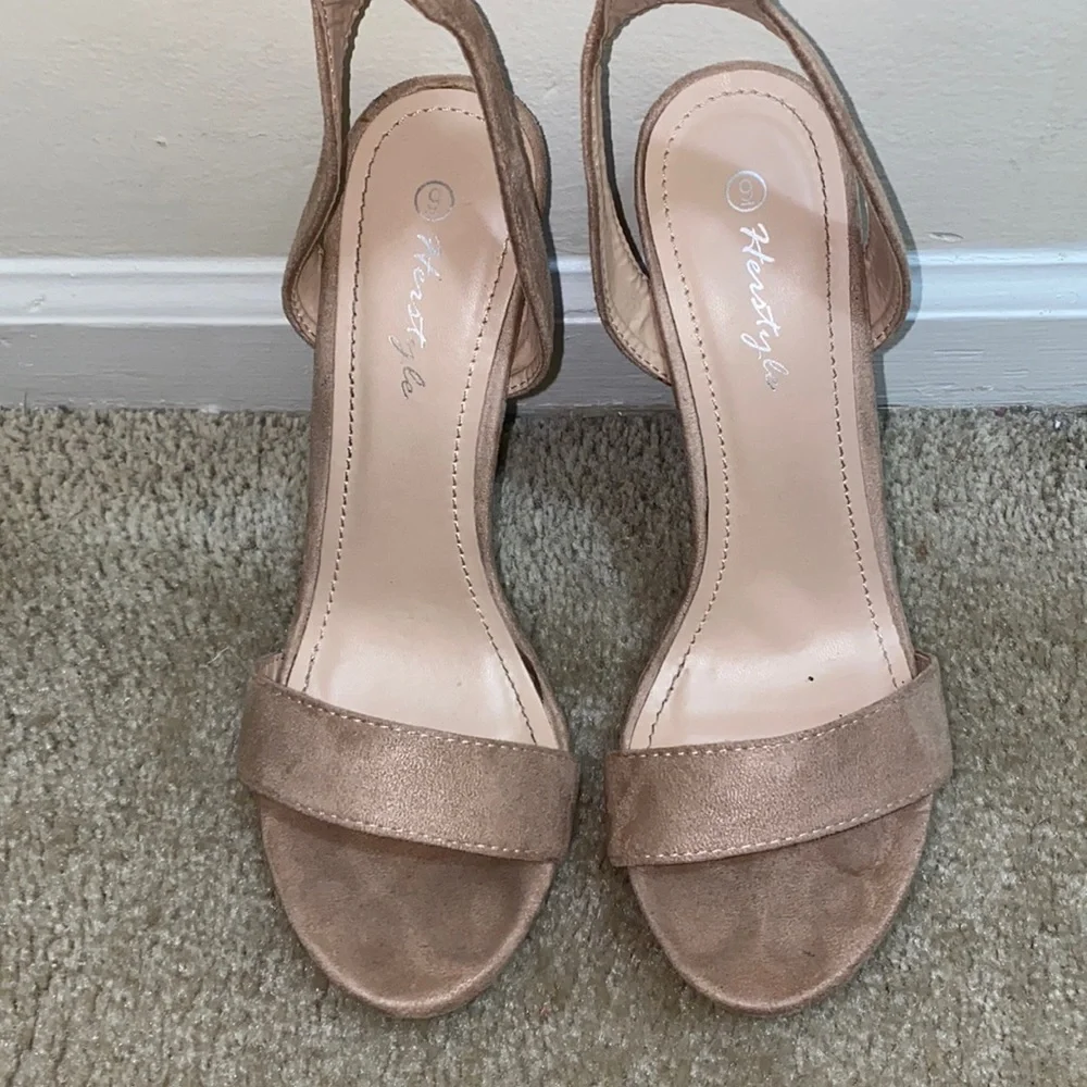 Heritage Suede Nude Heels - Picture 1 of 4